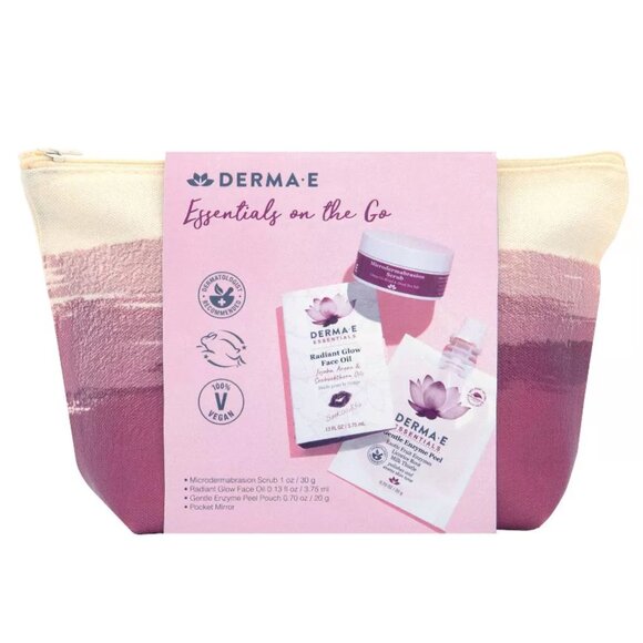 DERMA-E Purple Makeup Bag with Essentials on the Go Skincare Gift Set 4 pcs NWT - Picture 2 of 3